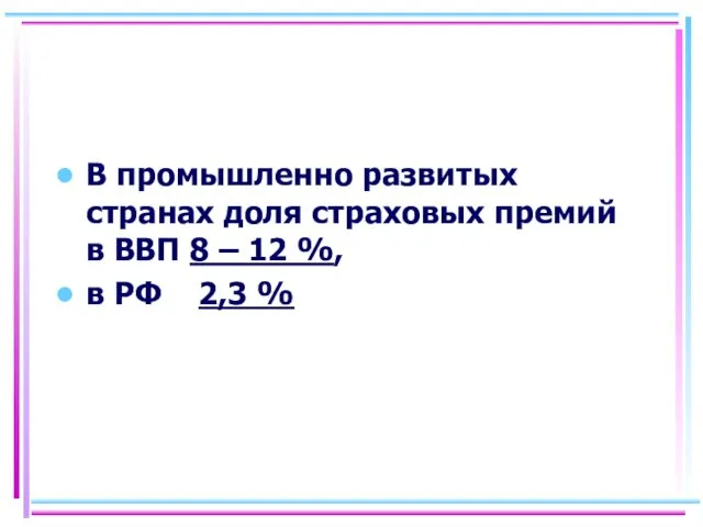 В промышленно развитых странах доля страховых премий в ВВП 8