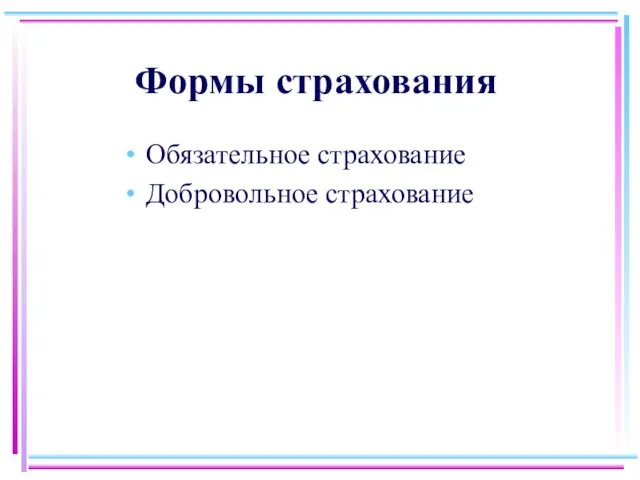 Формы страхования Обязательное страхование Добровольное страхование