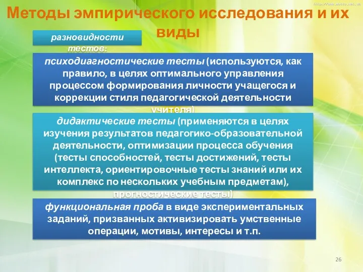 Методы эмпирического исследования и их виды разновидности тестов: психодиагностические тесты