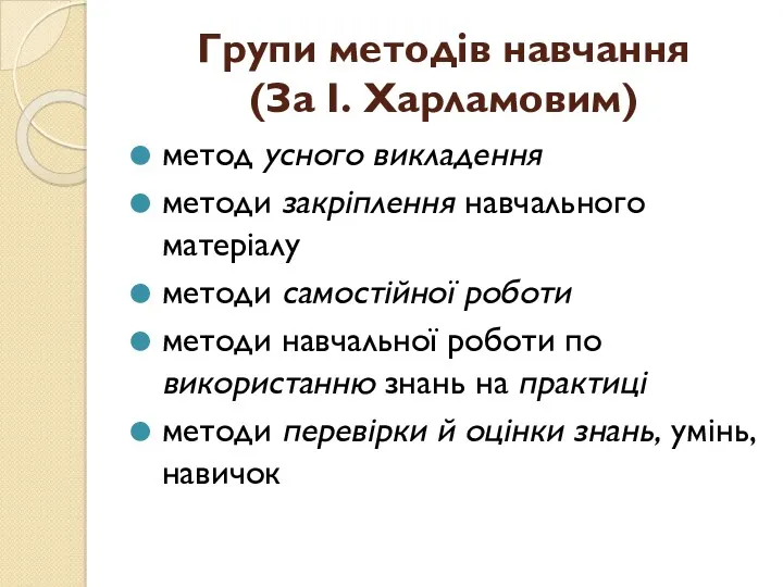 Групи методів навчання (За І. Харламовим) метод усного викладення методи