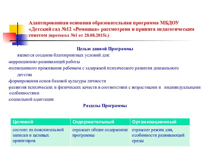 Адаптированная основная образовательная программа МБДОУ «Детский сад №12 «Ромашка» рассмотрена