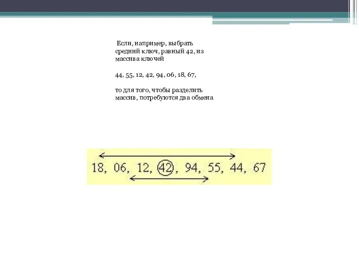 Если, например, выбрать средний ключ, равный 42, из массива ключей