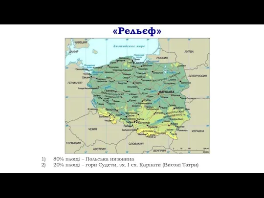 «Рельєф» 80% площі – Польська низовина 20% площі – гори