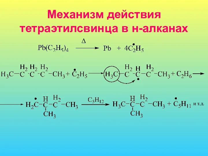 Механизм действия тетраэтилсвинца в н-алканах Δ и т.д.