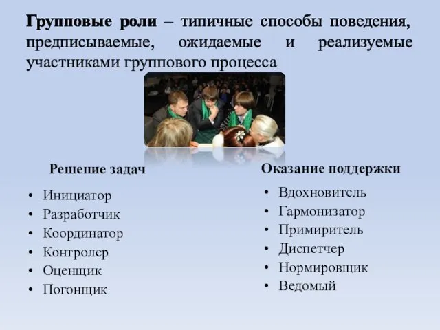 Групповые роли – типичные способы поведения, предписываемые, ожидаемые и реализуемые