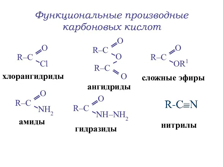 Функциональные производные карбоновых кислот хлорангидриды ангидриды сложные эфиры гидразиды амиды нитрилы