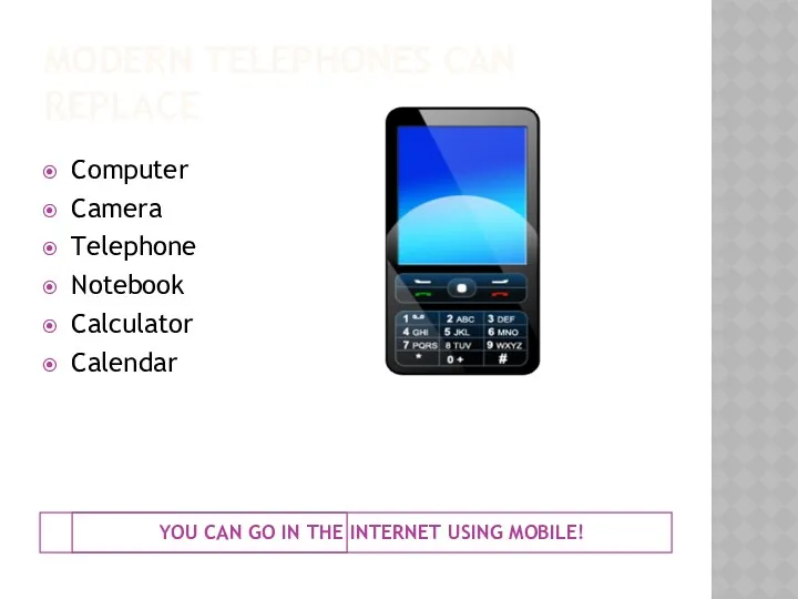 MODERN TELEPHONES CAN REPLACE YOU CAN GO IN THE INTERNET