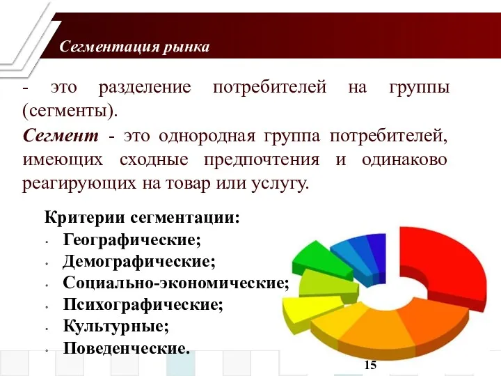 - это разделение потребителей на группы (сегменты). Сегмент - это