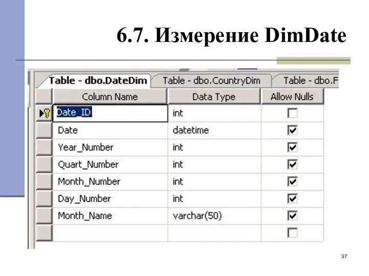 6.7. Измерение DimDate