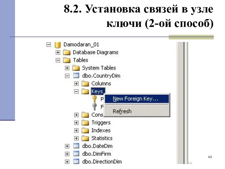 8.2. Установка связей в узле ключи (2-ой способ)