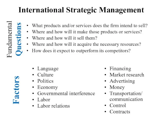 Fundamental Questions What products and/or services does the firm intend