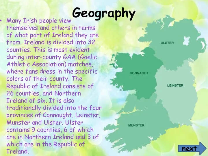 Geography Many Irish people view themselves and others in terms