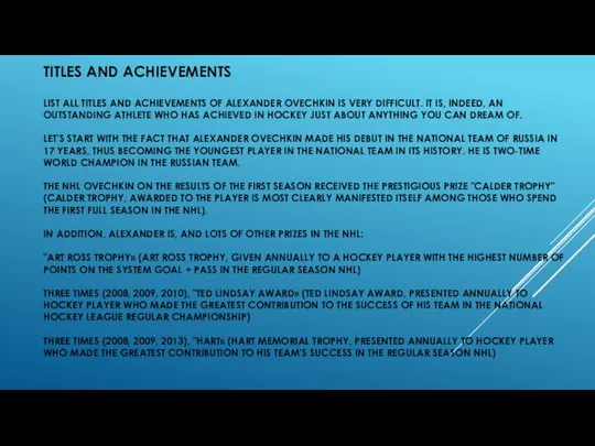 TITLES AND ACHIEVEMENTS LIST ALL TITLES AND ACHIEVEMENTS OF ALEXANDER