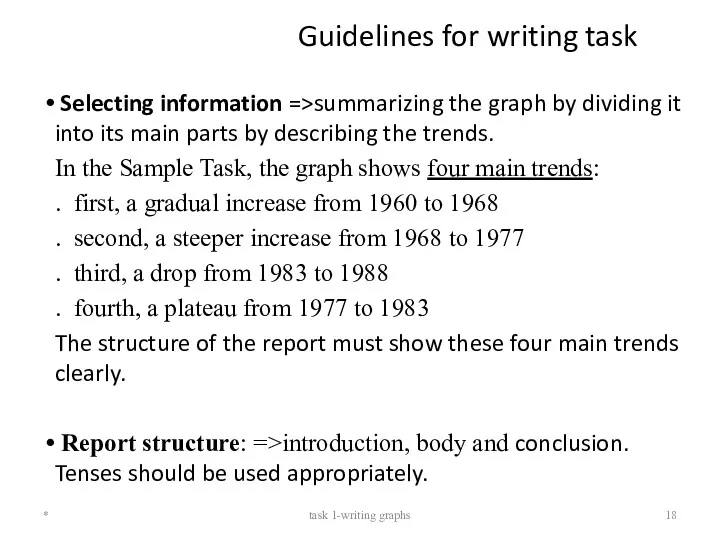 Guidelines for writing task Selecting information =>summarizing the graph by