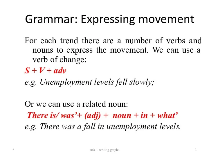 Grammar: Expressing movement For each trend there are a number