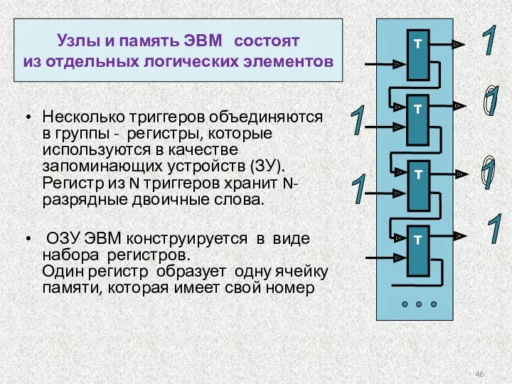 Несколько триггеров объединяются в группы - регистры, которые используются в