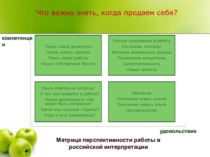 Матрица перспективности работы в российской интерпретации удовольствие компетенции Что важно знать, когда продаем себя?