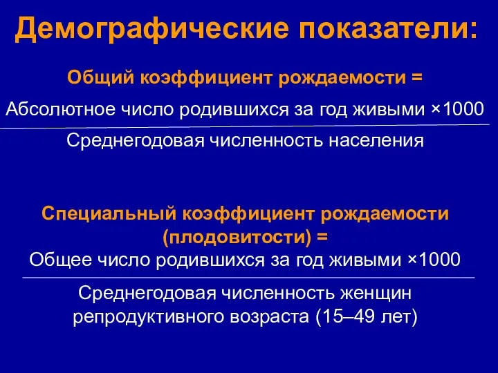 Общий коэффициент рождаемости = Абсолютное число родившихся за год живыми