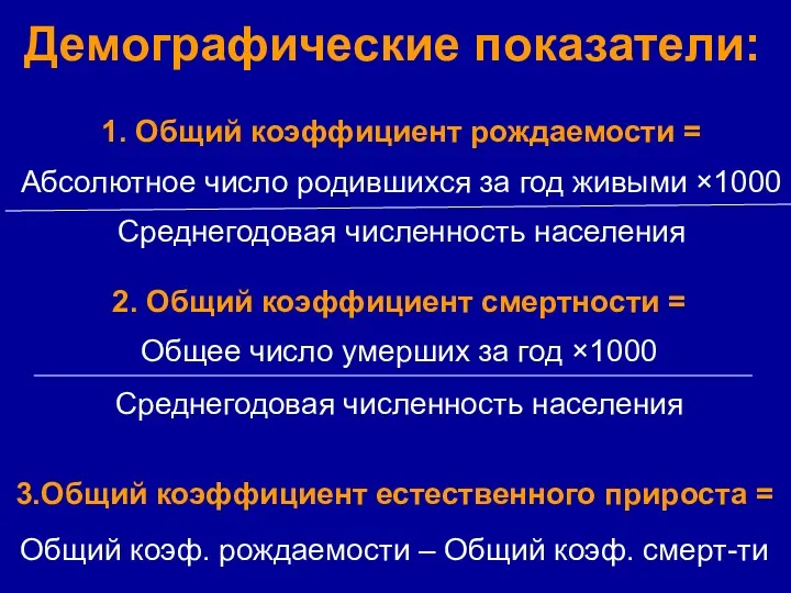 1. Общий коэффициент рождаемости = Абсолютное число родившихся за год