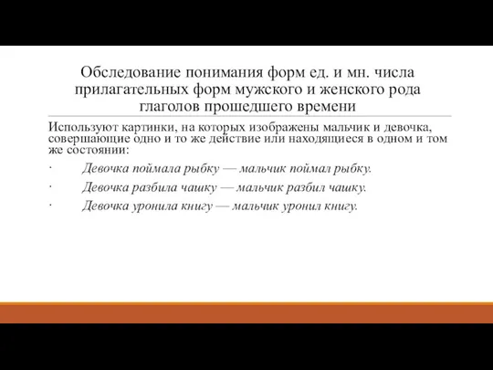 Обследование понимания форм ед. и мн. числа прилагательных форм мужского