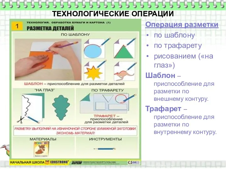 Операция разметки по шаблону по трафарету рисованием («на глаз») Шаблон