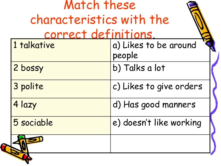 Match these characteristics with the correct definitions.