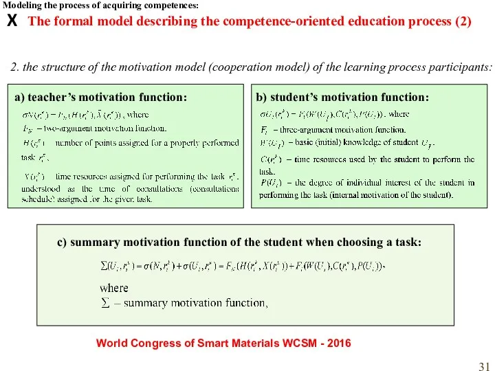 The formal model describing the competence-oriented education process (2) 2. the structure of