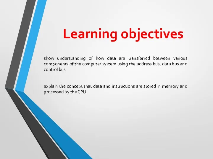 Learning objectives show understanding of how data are transferred between various components of