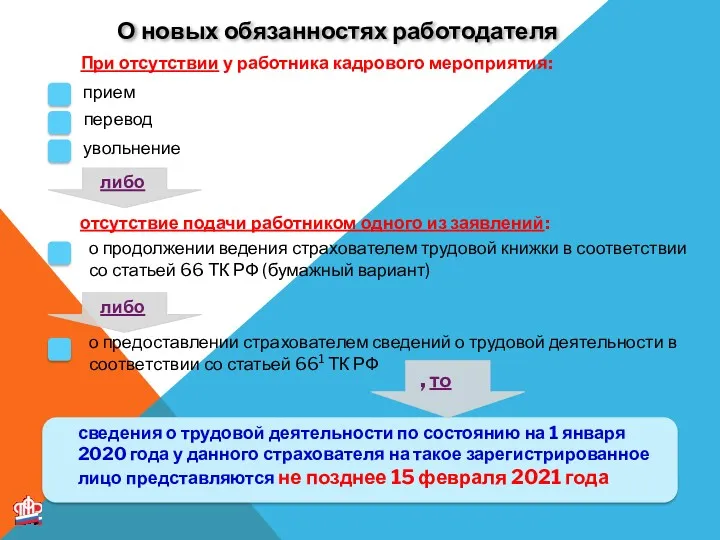 О новых обязанностях работодателя отсутствие подачи работником одного из заявлений: