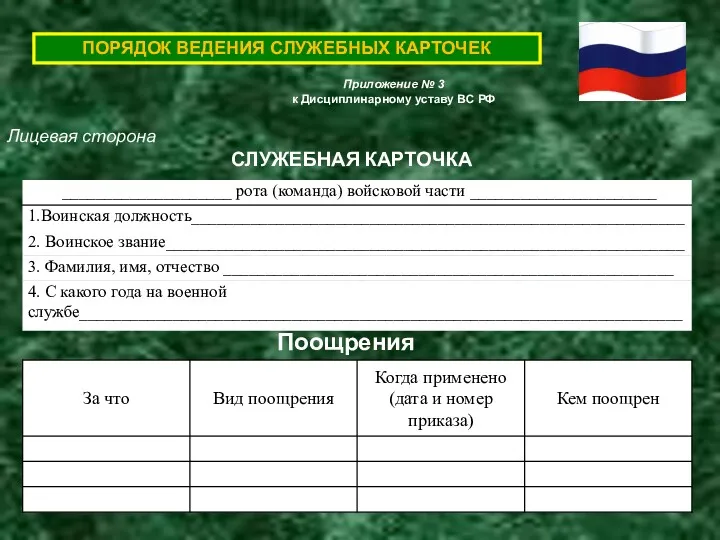 ПОРЯДОК ВЕДЕНИЯ СЛУЖЕБНЫХ КАРТОЧЕК Приложение № 3 к Дисциплинарному уставу