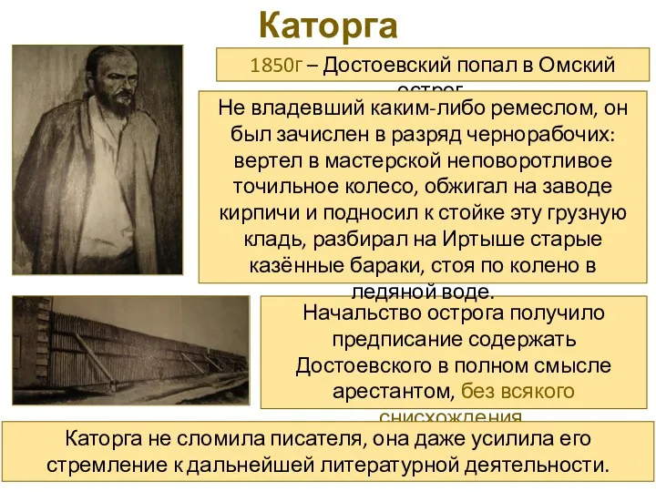 Каторга Начальство острога получило предписание содержать Достоевского в полном смысле