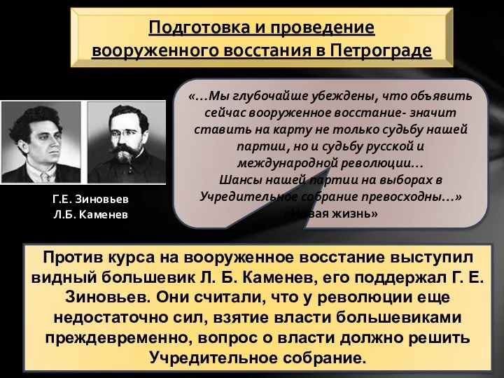 Подготовка и проведение вооруженного восстания в Петрограде Против курса на