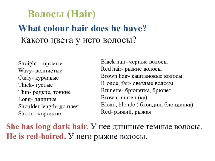 What colour hair does he have? Какого цвета у него