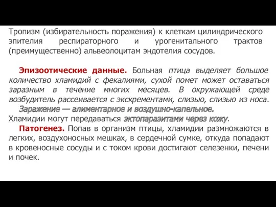 Тропизм (избирательность поражения) к клеткам цилиндрического эпителия респираторного и урогенитального