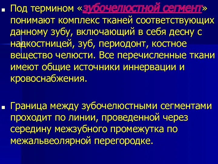 Под термином «зубочелюстной сегмент» понимают комплекс тканей соответствующих данному зубу,