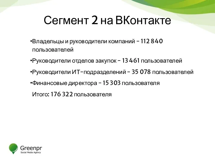 Сегмент 2 на ВКонтакте Владельцы и руководители компаний - 112