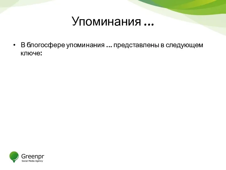 Упоминания ... В блогосфере упоминания ... представлены в следующем ключе: