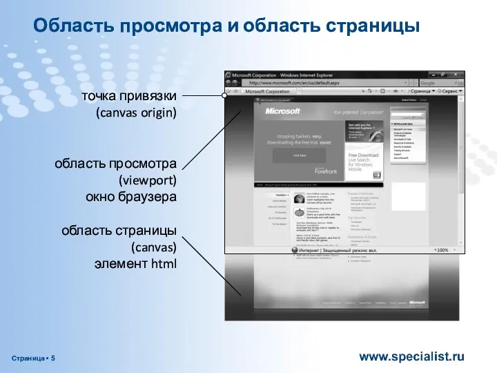 Область просмотра и область страницы область просмотра (viewport) окно браузера