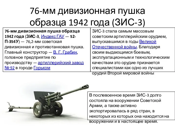 76-мм дивизионная пушка образца 1942 года (ЗИС-3) 76-мм дивизионная пушка