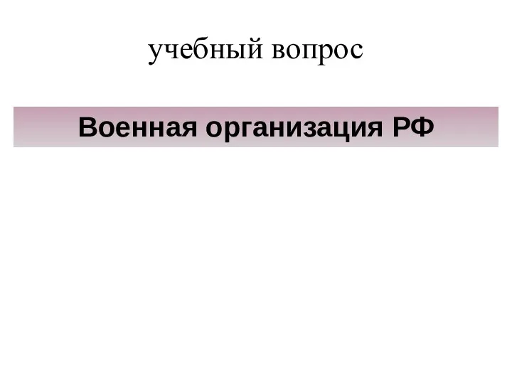 учебный вопрос Военная организация РФ