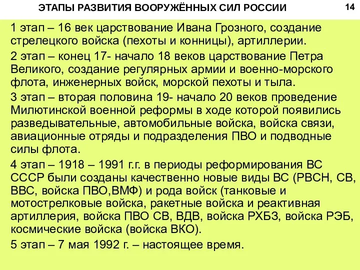 1 этап – 16 век царствование Ивана Грозного, создание стрелецкого