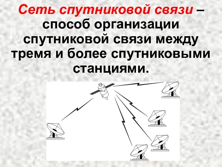 Сеть спутниковой связи –способ организации спутниковой связи между тремя и более спутниковыми станциями.