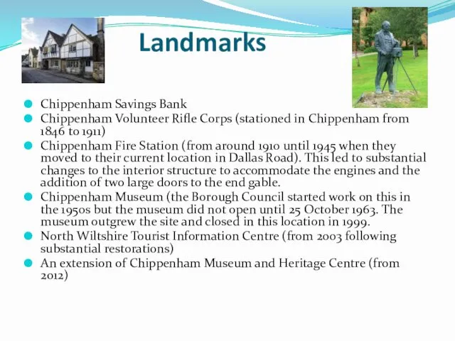 Landmarks Chippenham Savings Bank Chippenham Volunteer Rifle Corps (stationed in Chippenham from 1846