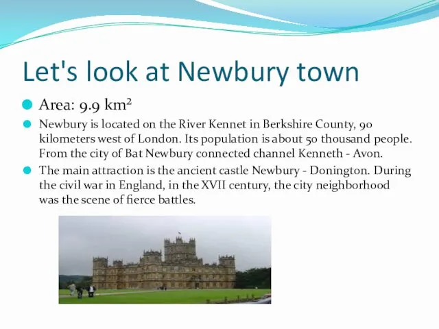 Let's look at Newbury town Area: 9.9 km² Newbury is located on the