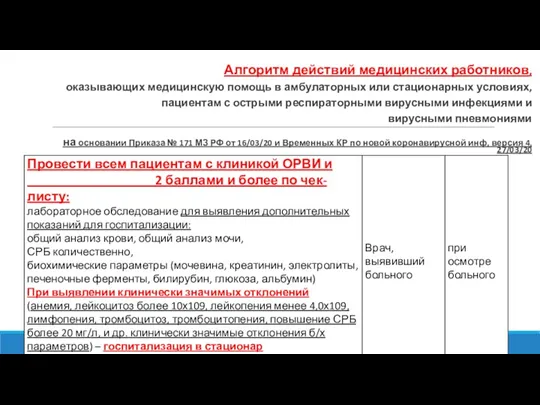 Алгоритм действий медицинских работников, оказывающих медицинскую помощь в амбулаторных или