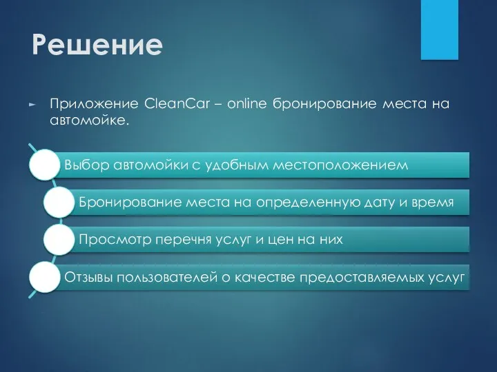 Решение Приложение CleanCar – online бронирование места на автомойке.