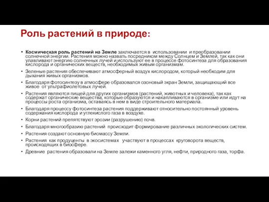 Роль растений в природе: Космическая роль растений на Земле заключается