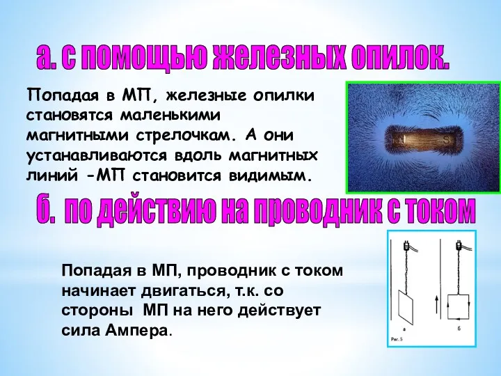 Попадая в МП, железные опилки становятся маленькими магнитными стрелочкам. А