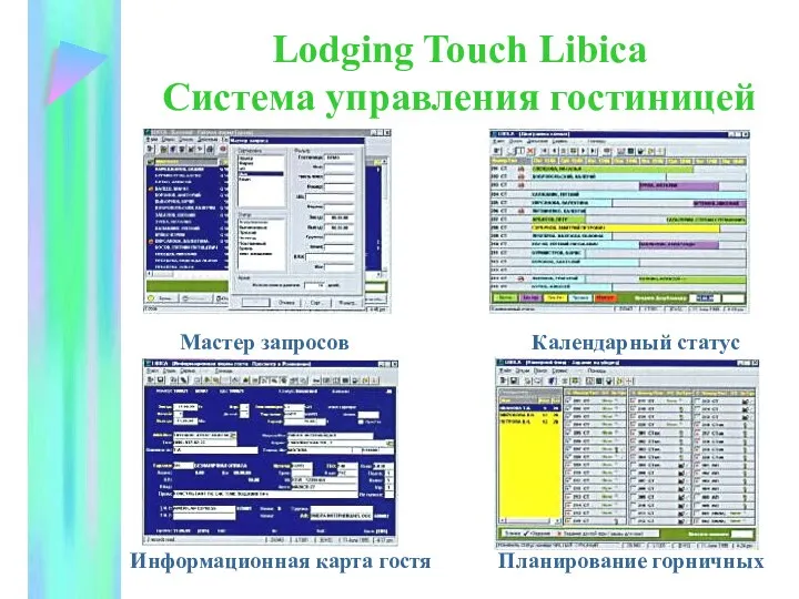 Lodging Touch Libica Система управления гостиницей Мастер запросов Календарный статус Информационная карта гостя Планирование горничных
