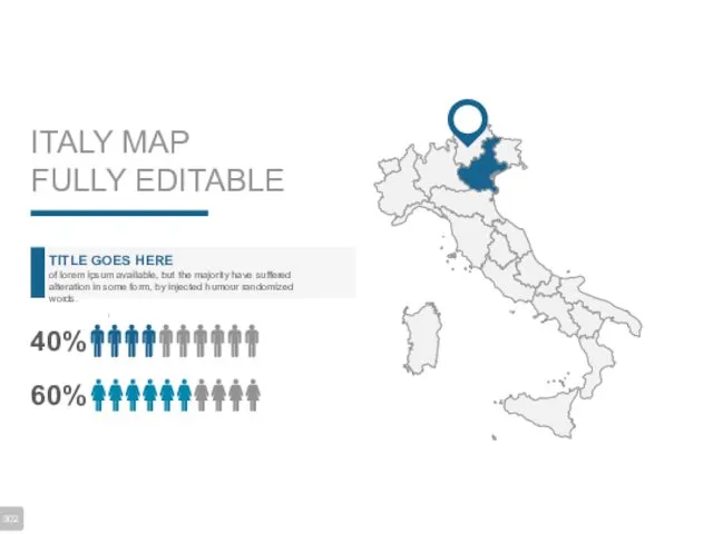 ITALY MAP FULLY EDITABLE TITLE GOES HERE of lorem ipsum